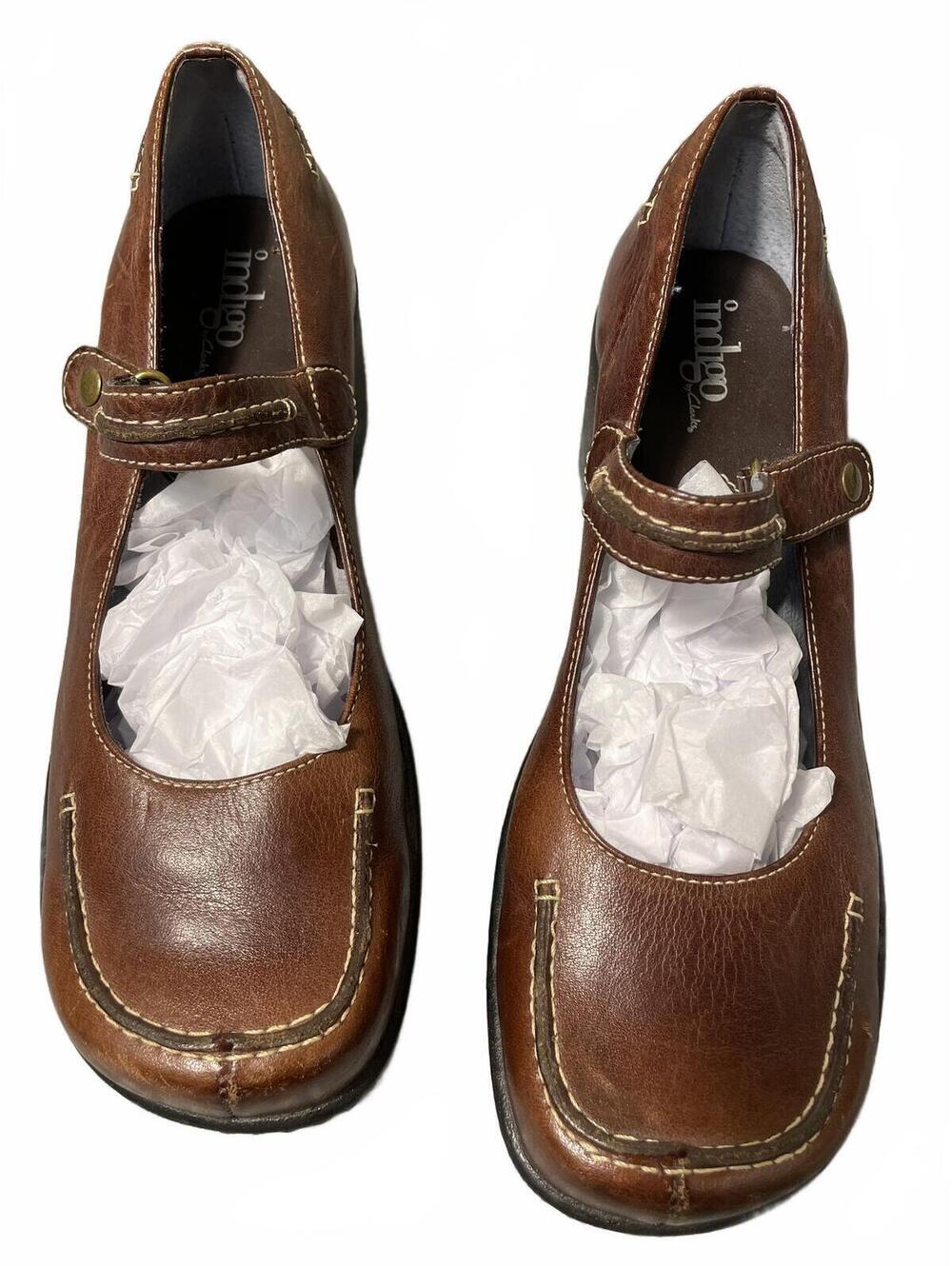 Indigo by Clarks Brown Leather Mary Jane Shoes Women's 8.5